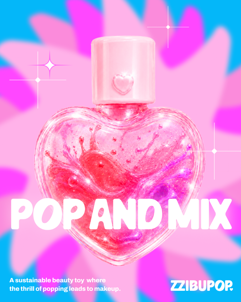 ZZIBUPOP heart-shaped beauty toy tint bottle with pink and purple glossy swirl